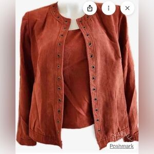 Positive Attitude Brown Corduroy Blazer Fitted Collarless Design 2 piece set